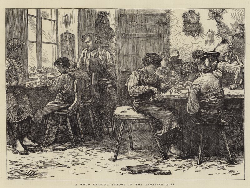 Una scuola di intaglio del legno nelle Alpi bavaresi da Hubert von Herkomer