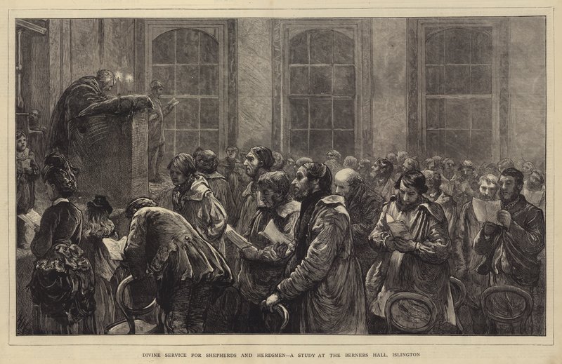 Servizio divino per pastori e mandriani, uno studio alla Berners Hall, Islington da Hubert von Herkomer