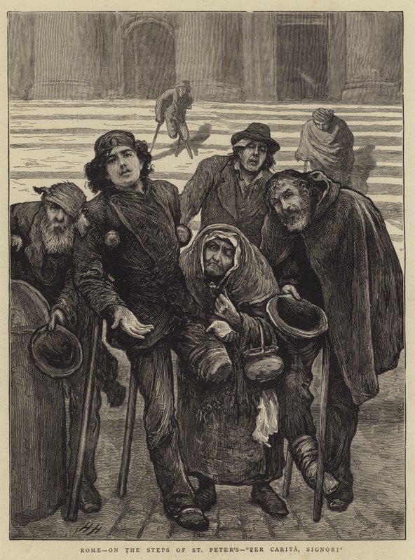 Roma, sui gradini di San Pietro, Per Carità, Signori da Hubert von Herkomer