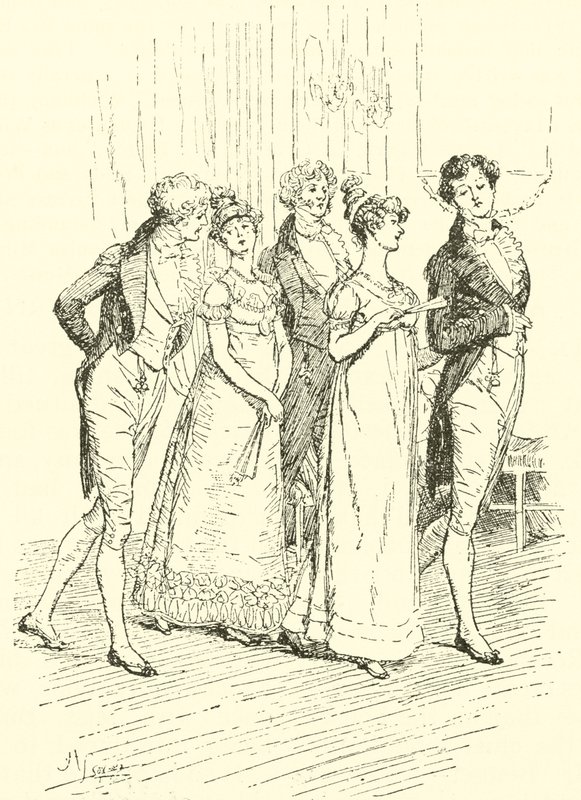 La festa di Netherfield entra nella sala da ballo da Hugh Thomson