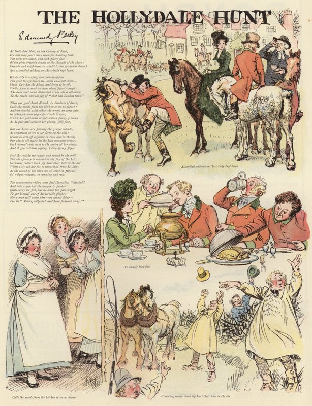 Serie di illustrazioni che raffigurano la caccia di Hollydale da Hugh Thomson