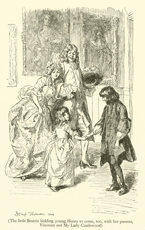 La Piccola Beatrix che Invita il Giovane Henry a Venire, con i Suoi Genitori, Visconte e Mia Signora Castlewood da Hugh Thomson