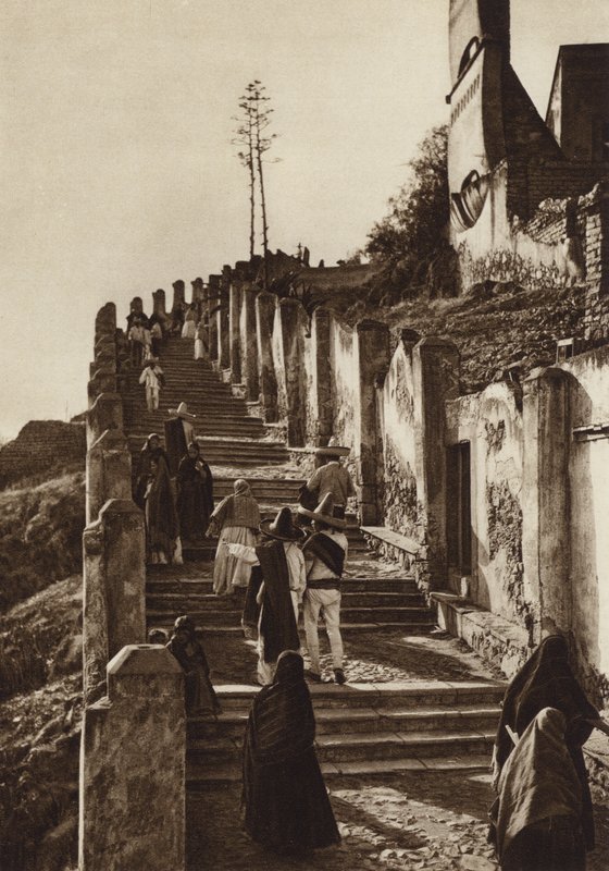 Messico: Guadalupe Hidalgo, Ascensione alla collina di Tepeyacac (foto b/n) da Hugo Brehme