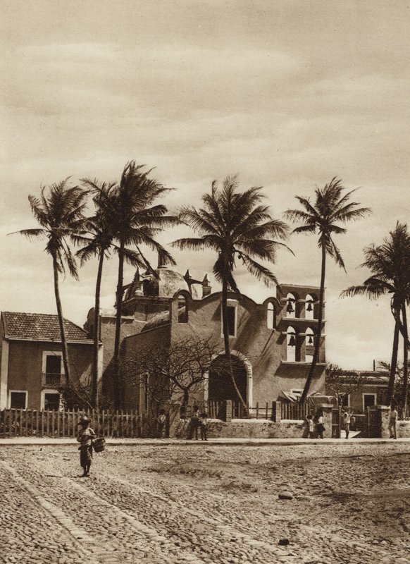 Messico: Vera Cruz, chiesa con campanile (foto b/n) da Hugo Brehme