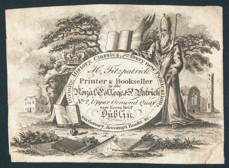 H Fitzpatrick, stampatore e libraio del Royal College of Saint Patrick, biglietto commerciale da Irish School