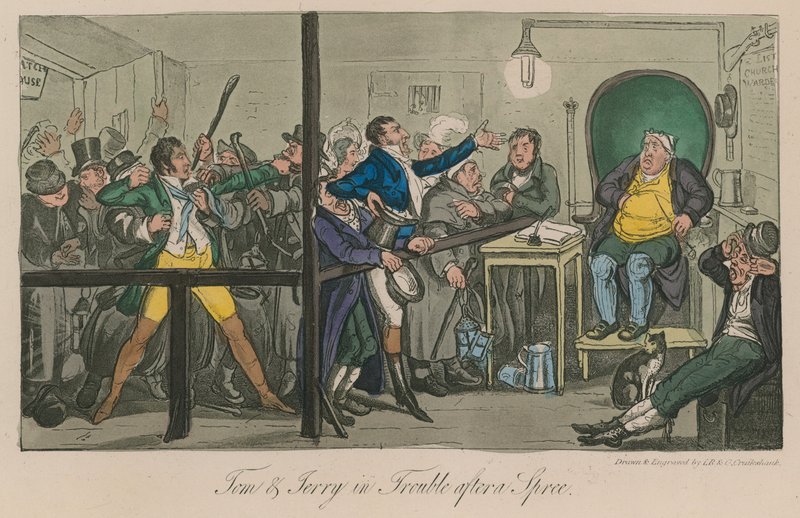 Tom e Jerry nei guai dopo una baldoria da Isaac, Robert and George Cruikshank