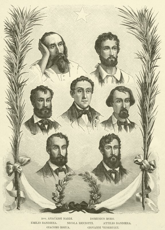 Avv Anacarsi Nardi, Domenico Moro, Emilio Bandiera, Nicola Ricciotti, Attilio Bandiera, Giacomo Rocca, Giovanni Venerucci (incisione) da Italian School