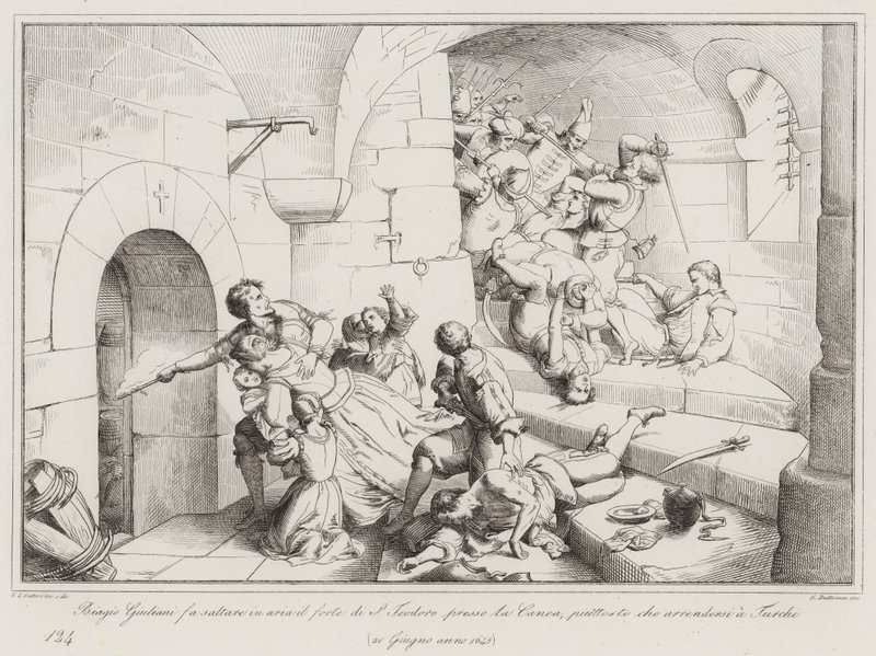 Biagio Giuliani fa saltare in aria il forte di San Teodoro presso la Canea, piuttosto che arrendersi ai Turchi da Italian School
