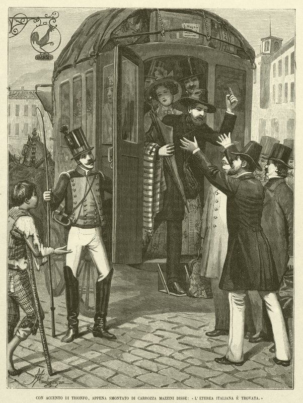 Con accento di trionfo, appena smontato di carrozza Mazzini disse, "L