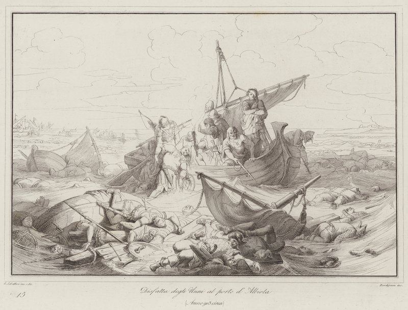 Sconfitta degli Unni al porto di Albiola, 903 da Italian School