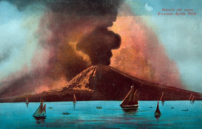 Eruzione del Vesuvio, aprile 1906 (litografia a colori) da Italian School