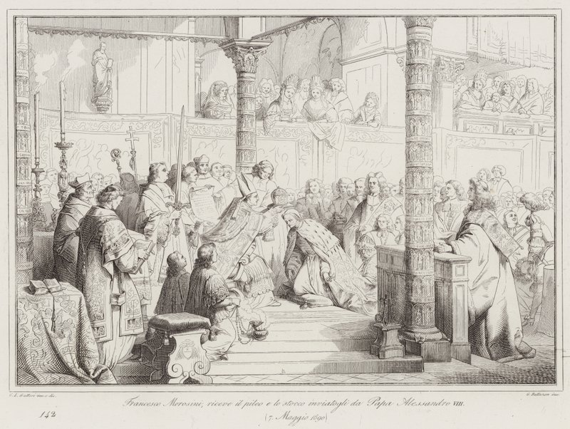 Francesco Morosini riceve il pileo e lo stocco inviatogli da Papa Alessandro VIII da Italian School