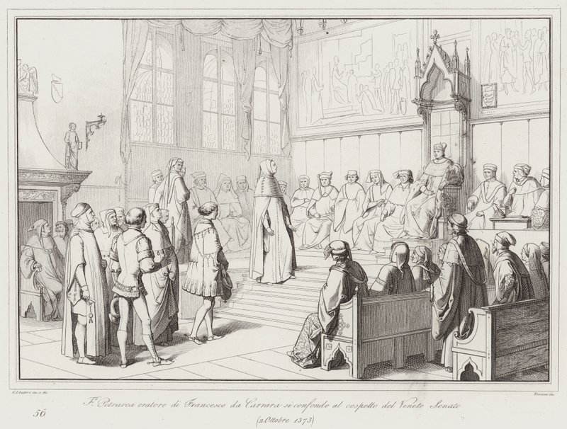 Francesco Petrarca oratore di Francesco da Carrara si confonde al cospetto del Veneto Senato da Italian School
