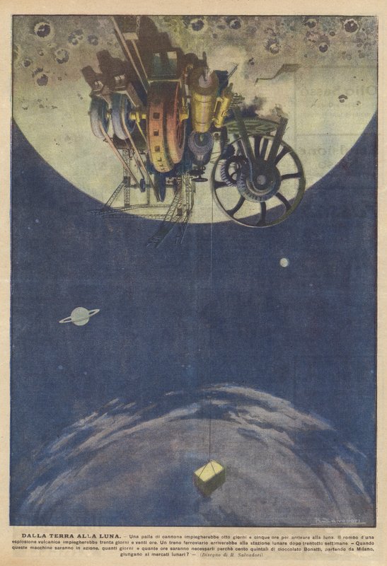 Dalla Terra alla Luna (litografia a colori) da Italian School