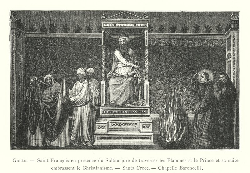 Giotto, Saint Francois en presence du Sultan jure de traverser les Flammes si le Prince et sa suite embrassent le Christianisme, Santa Croce, Chapelle Baroncelli da Italian School