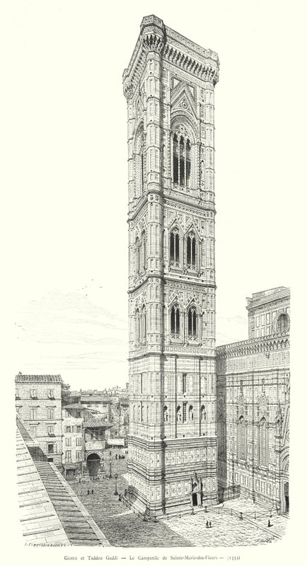 Giotto e Taddeo Gaddi, Il Campanile di Santa Maria del Fiore (incisione) da Italian School