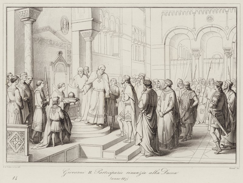 Giovanni II Partecipazio rinuncia alla Ducea, 887 da Italian School