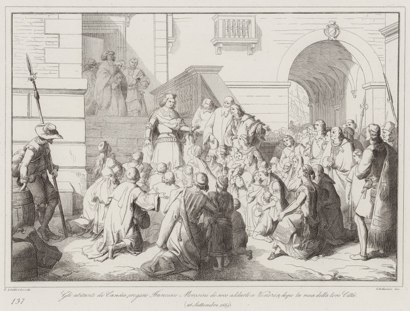Gli abitanti di Candia pregano Francesco Morosini di portarli a Venezia dopo la resa della loro città da Italian School