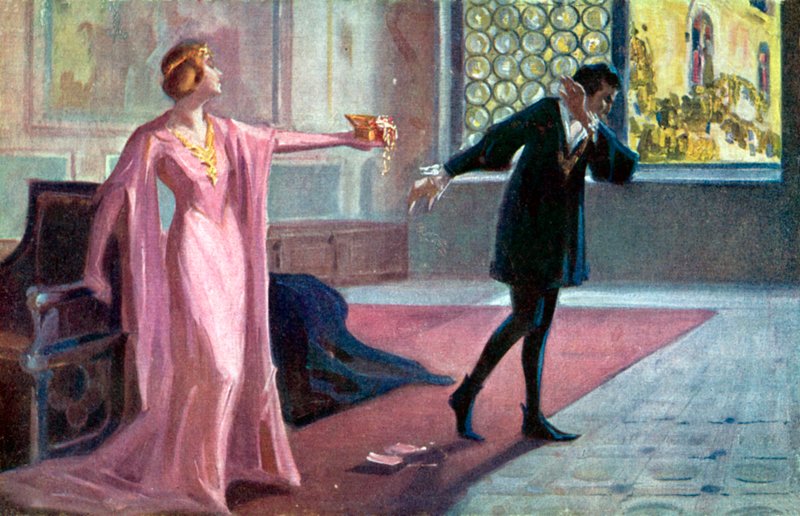 Amleto e Ofelia (litografia a colori) da Italian School
