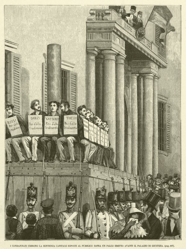 I Condannati Udirono la Sentenza Capitale Esposti al Pubblico Sopra Un Palco Eretto Avanti il Palazzo di Giustizia (incisione) da Italian School