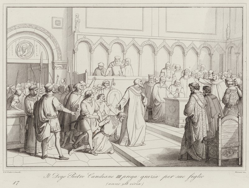 Il Doge Pietro Candiano III prega grazia per suo figlio, 958 da Italian School