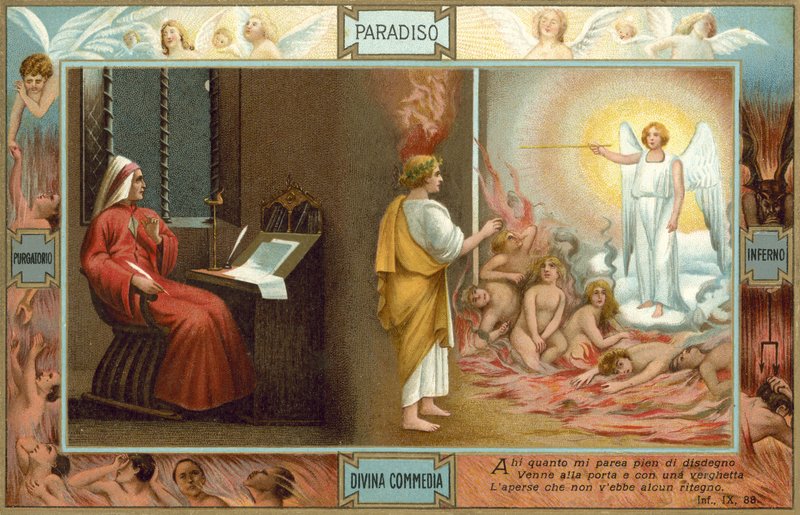 Illustrazione per la Divina Commedia di Dante (litografia a colori) da Italian School