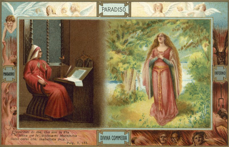 Illustrazione per la Divina Commedia di Dante (litografia a colori) da Italian School