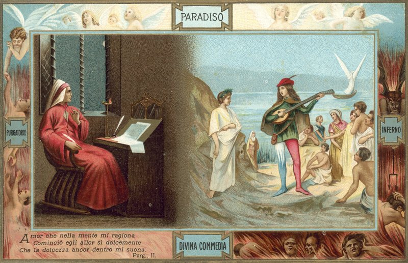 Illustrazione per la Divina Commedia di Dante (litografia a colori) da Italian School