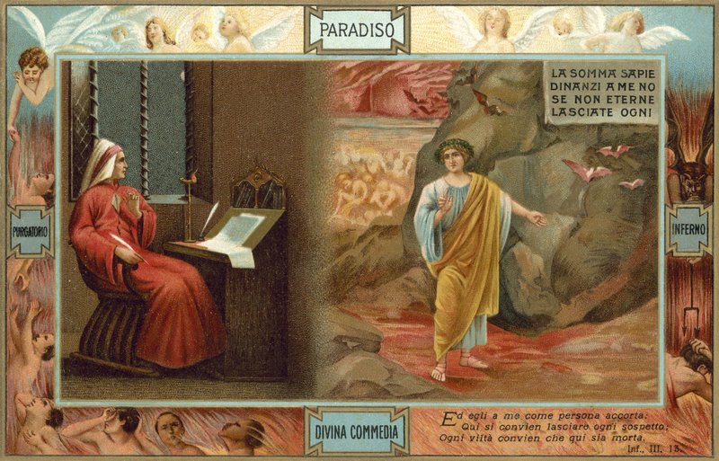 Illustrazione per la Divina Commedia di Dante (litografia a colori) da Italian School