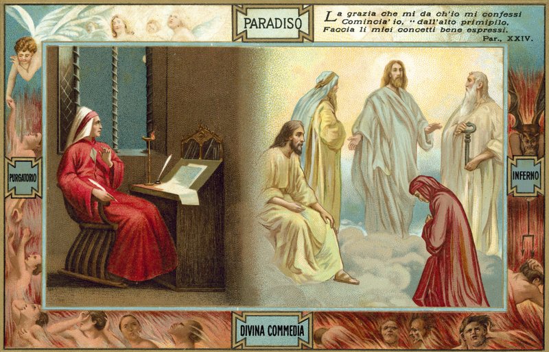 Illustrazione per la Divina Commedia di Dante (litografia a colori) da Italian School
