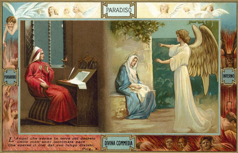 Illustrazione per la Divina Commedia di Dante (litografia a colori) da Italian School