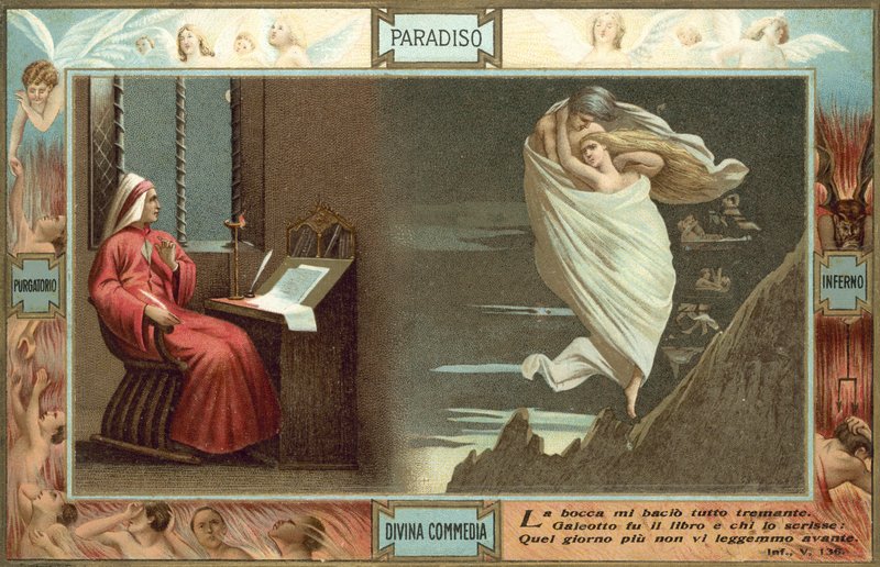 Illustrazione per la Divina Commedia di Dante (litografia a colori) da Italian School