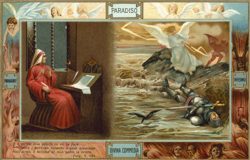 Illustrazione per la Divina Commedia di Dante (litografia a colori) da Italian School