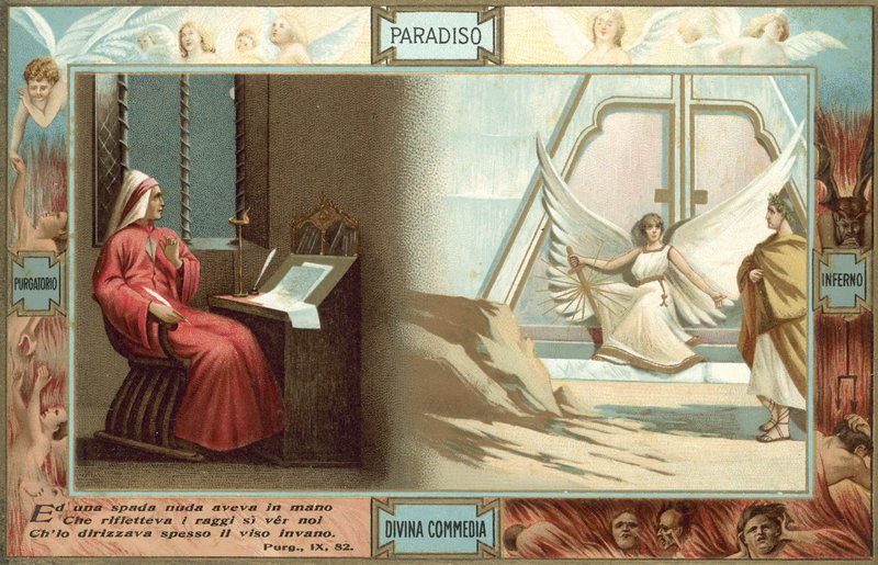 Illustrazione per la Divina Commedia di Dante (litografia a colori) da Italian School