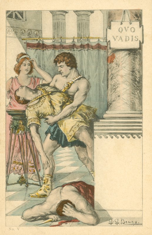 Illustrazione per il romanzo Quo Vadis di Henryk Sienkiewicz (litografia a colori) da Italian School
