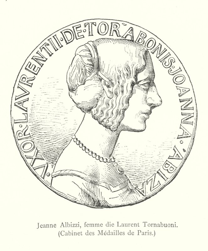 Jeanne Albizzi, moglie di Lorenzo Tornabuoni, Gabinetto delle Medaglie di Parigi (incisione) da Italian School