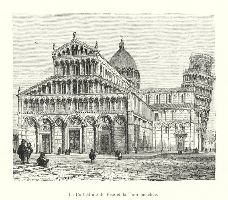 La Cattedrale di Pisa e la Torre pendente (incisione) da Italian School