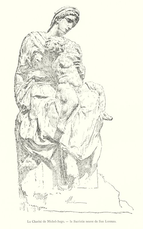 La Carità di Michelangelo, la Sagrestia Nuova di San Lorenzo (incisione) da Italian School