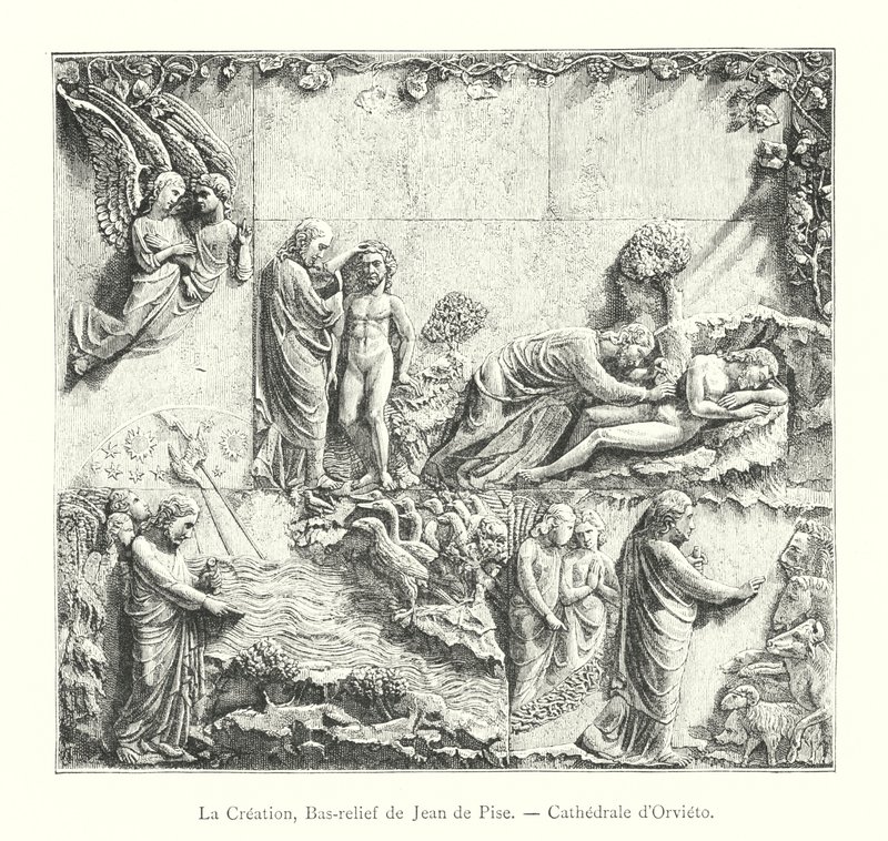 La Creazione, Bassorilievo di Giovanni Pisano, Cattedrale di Orvieto (incisione) da Italian School