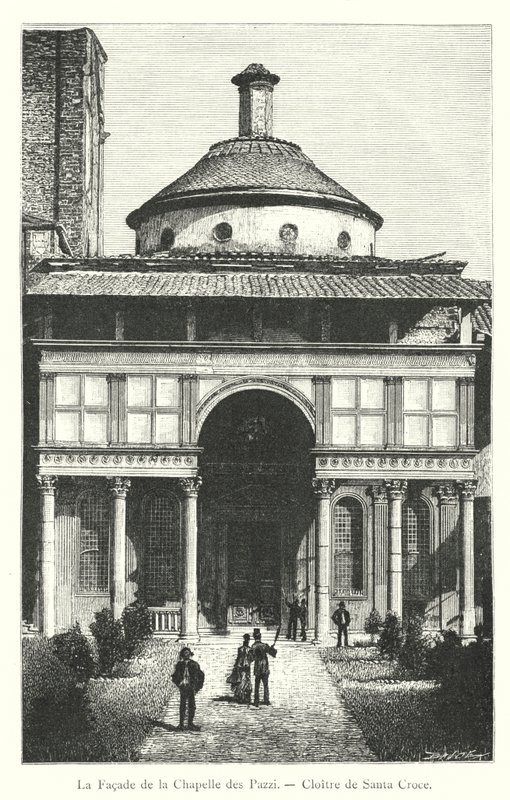 La facciata della Cappella dei Pazzi, Chiostro di Santa Croce (incisione) da Italian School