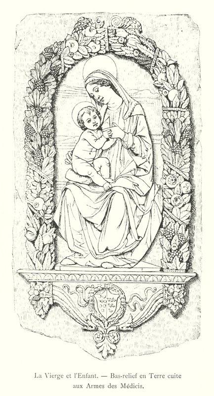 La Vergine e il Bambino, bassorilievo in terracotta con le armi dei Medici (incisione) da Italian School