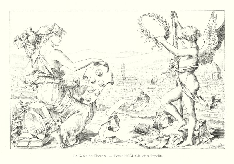 Il Genio di Firenze, Disegno di M Claudius Popelin (incisione) da Italian School