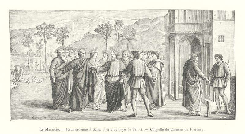 Masaccio, Gesù ordina a San Pietro di pagare il tributo, cappella del Carmine di Firenze da Italian School