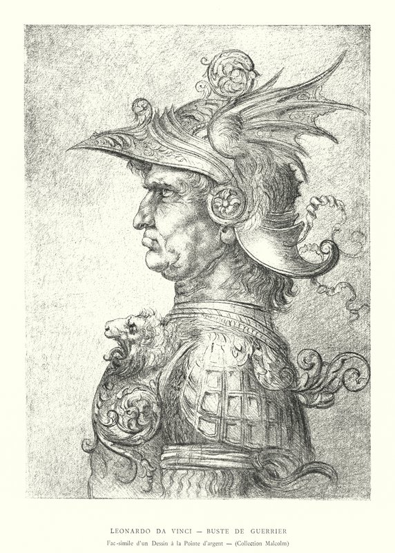 Leonardo da Vinci, Busto di Guerriero, Fac-simile di un Disegno a Punta d