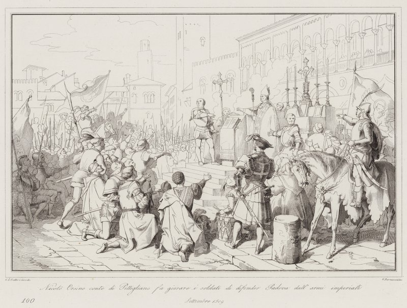 Nicolo Orsino conte di Pitigliano fa giurare i soldati di difendere Padova dalle armi imperiali da Italian School