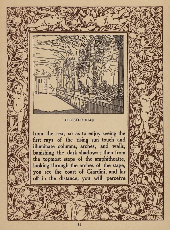 Pagina della brochure del San Domenico Palace Hotel, Taormina (litografia) da Italian School
