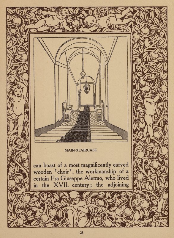Pagina della brochure del San Domenico Palace Hotel, Taormina (litografia) da Italian School