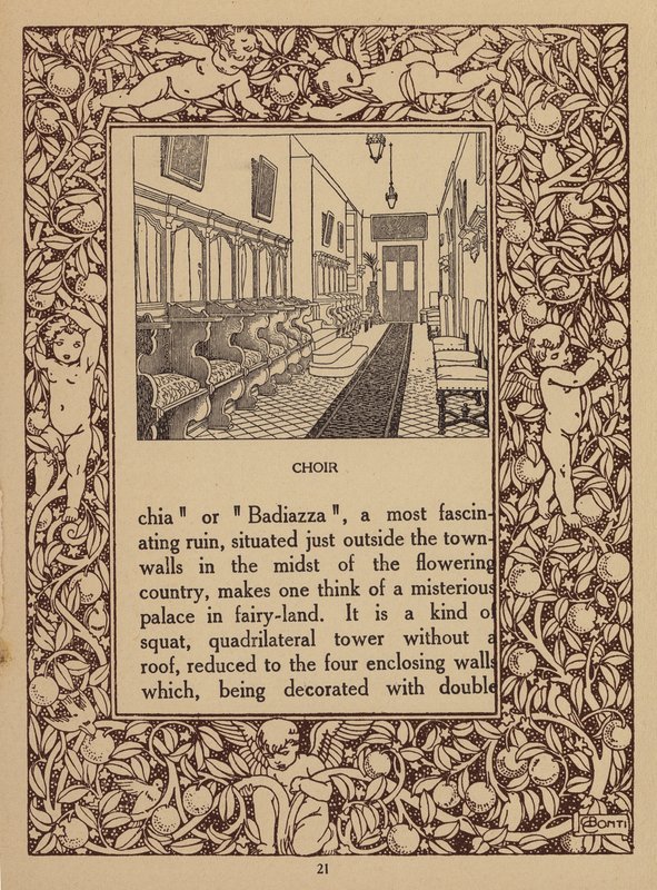 Pagina della brochure del San Domenico Palace Hotel, Taormina (litografia) da Italian School