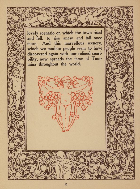 Pagina della brochure del San Domenico Palace Hotel, Taormina (litografia) da Italian School