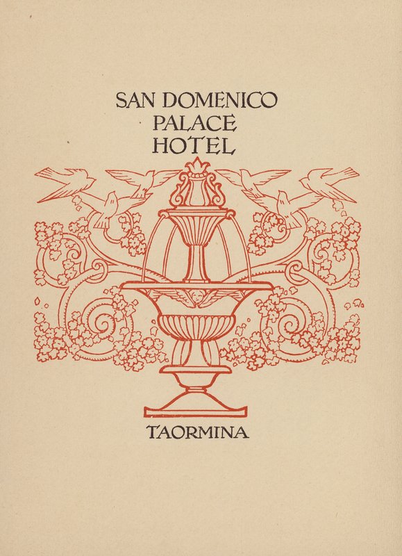 Pagina della brochure del San Domenico Palace Hotel, Taormina (litografia) da Italian School